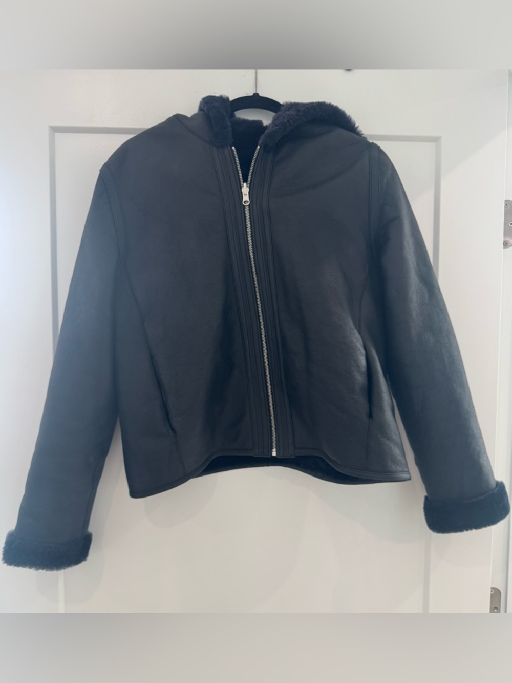 Wythe NY Black 100% Leather Hooded Jacket